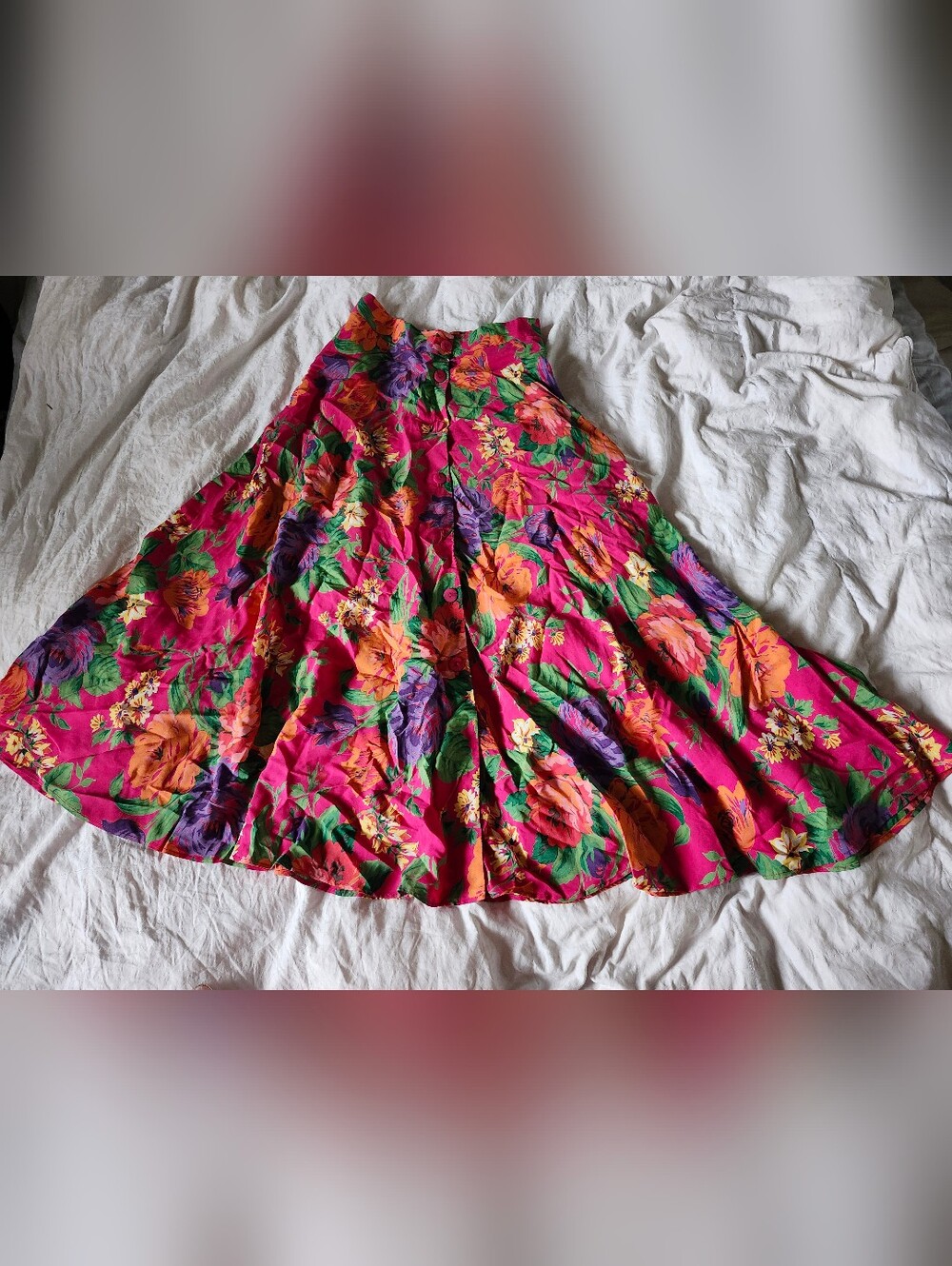 Vintage Floral Tropical Circle Skirt in Vibrant Pink
